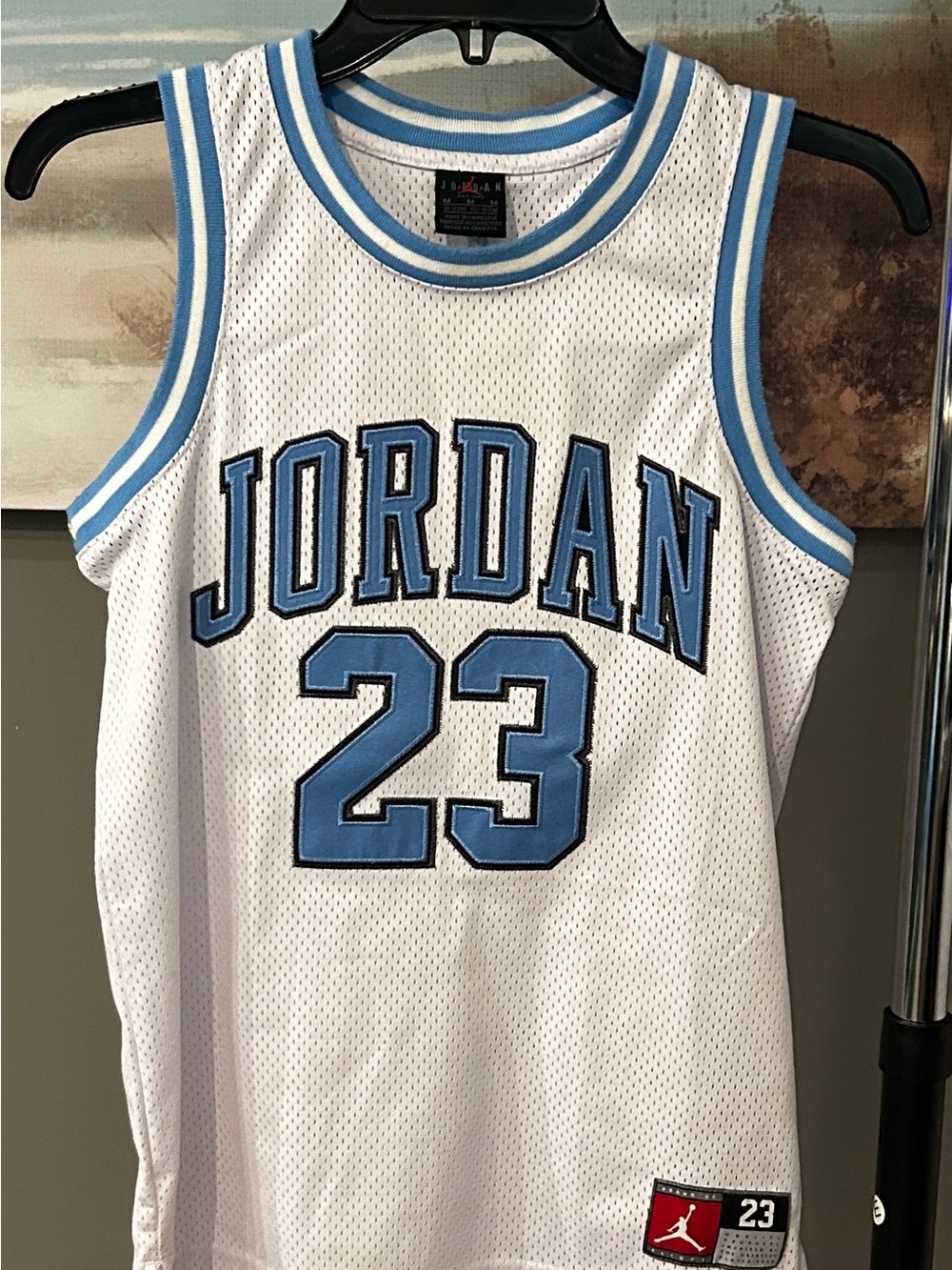 Jordan White & Light Blue 23 Mesh Basketball Jersey